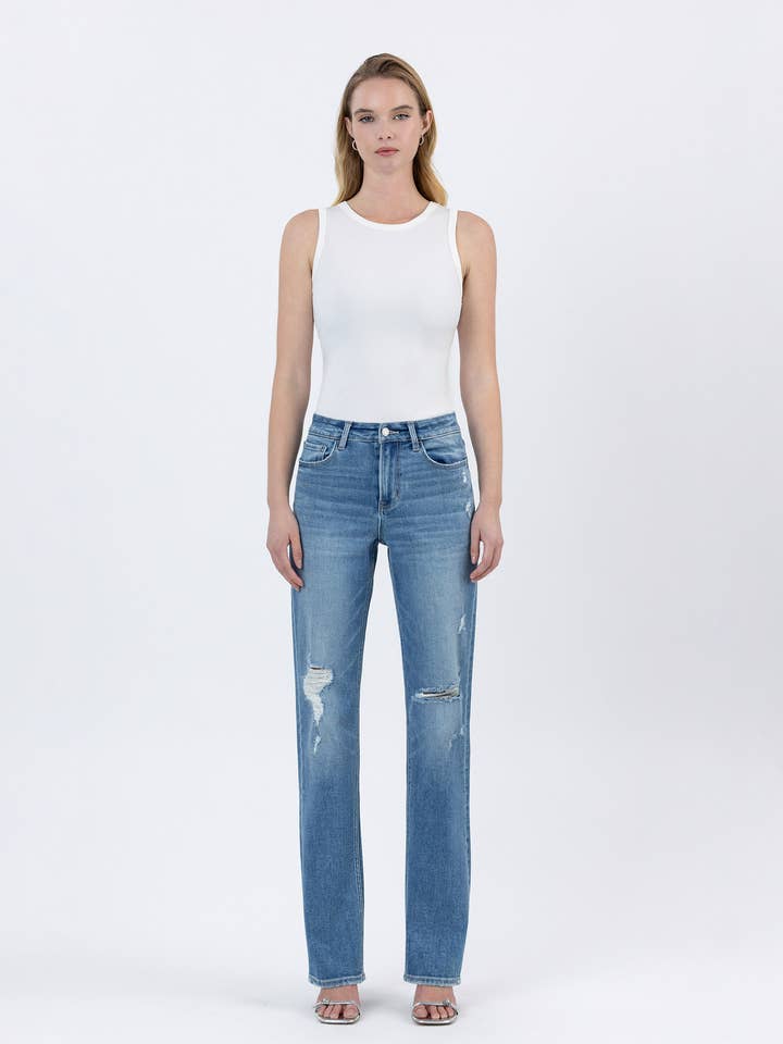 Jean droit taille haute longueur complète pour la vente par VERVET by FLYING MONKEY