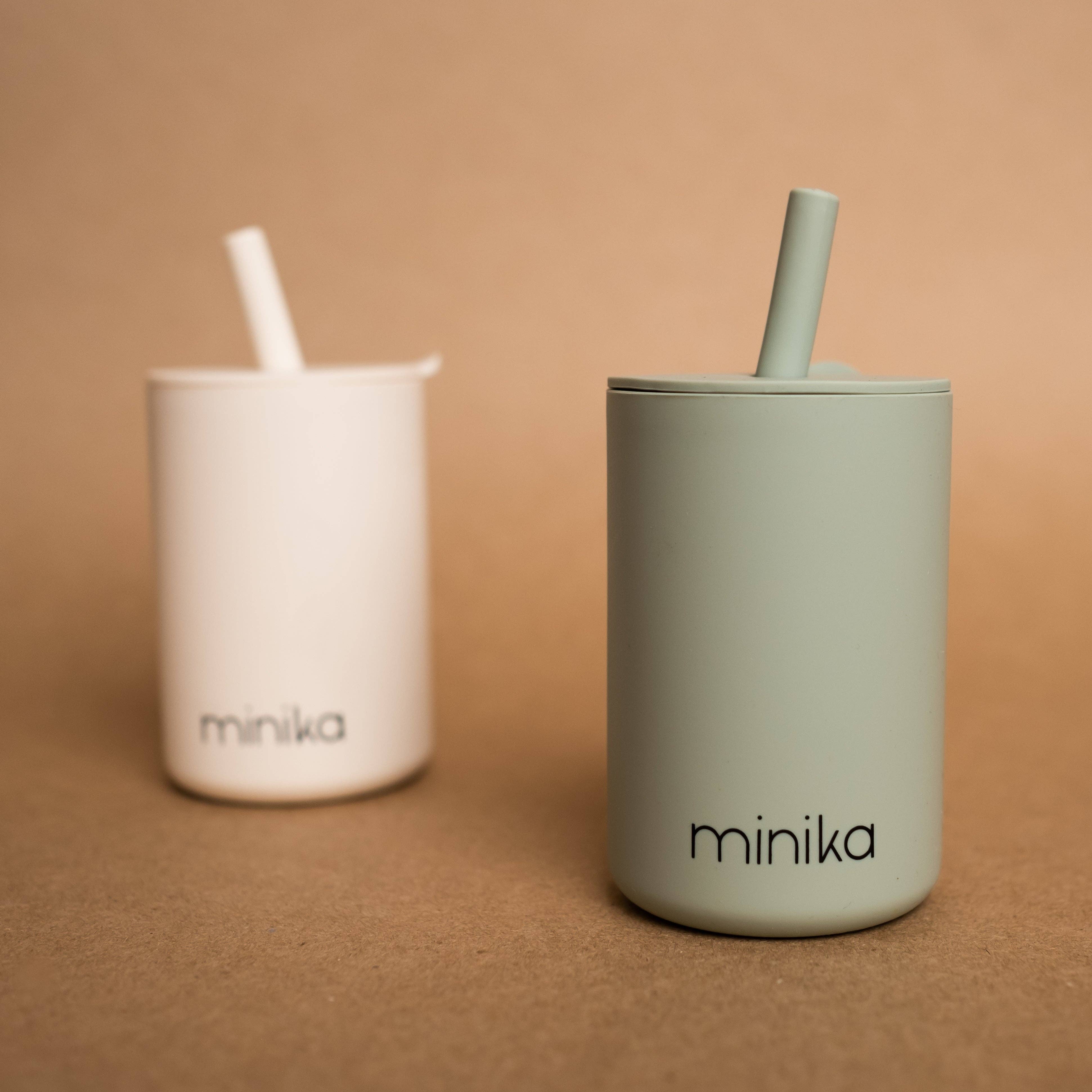 Minika - Wholesale Drinking Glass/Cup - Kids & Baby - Straw cup with lid - Sage2