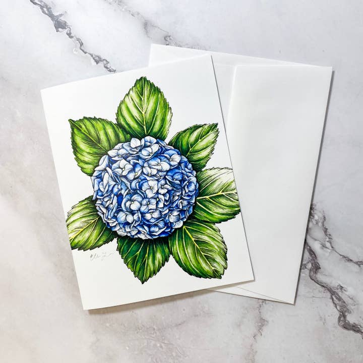 Flower A2 Greeting Card - Blue Hydrangea, Blank Inside for wholesale by Elena Johnson Art