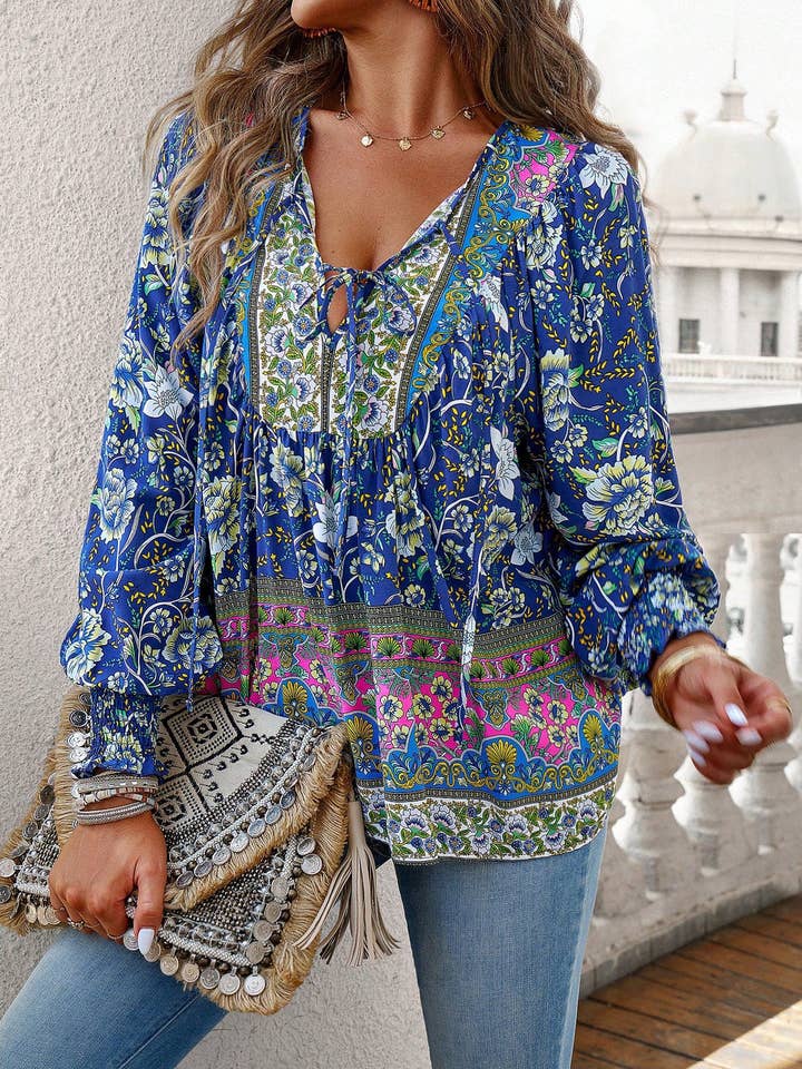 world apparel - Wholesale Blouse - Women's - 2025 NEW Bohemian Rhapsody Resort Chic Print Top42