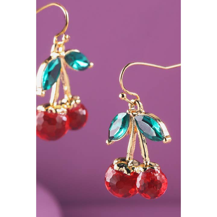 RED RED Glass Stone Cherry Dangle and Drop Earrings for wholesale on Faire
