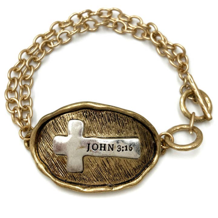 Lunar Deer – wholesale Charm/dangle bracelet – Bible Prayer John 3:16 Cross Chain Toggle Clasp Bracelet1