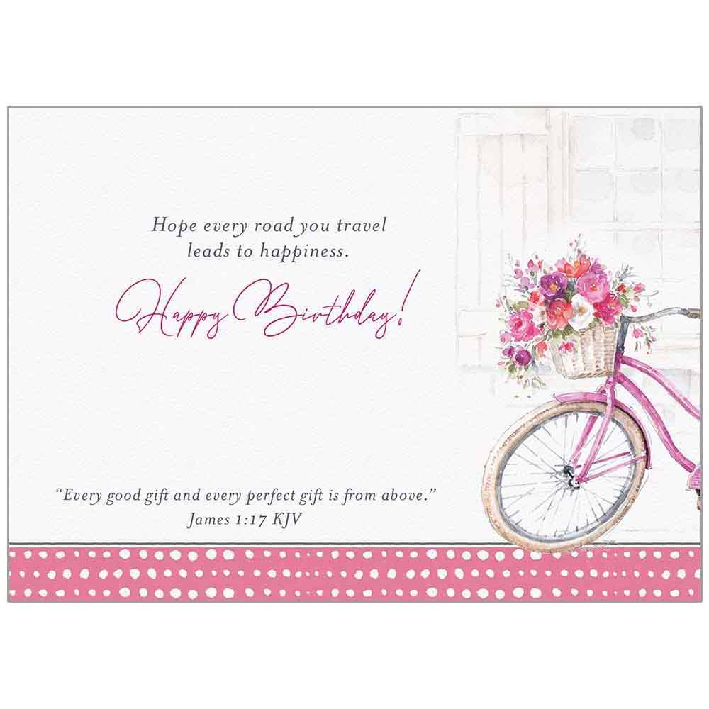 Legacy – postal de parabéns por atacado – Bicicleta Cor-de-Rosa com Cestos de Flores - Cartão de Aniversário Faith1