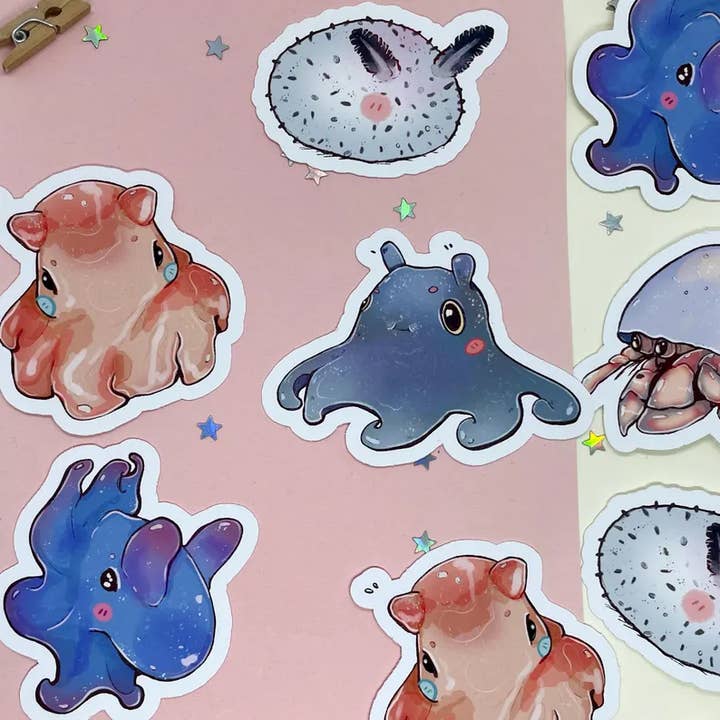 BubblesArtCraft - Wholesale Sticker - Ocean Snugglers Sticker Pack Cute Sea Animal Kawaii Stickers1