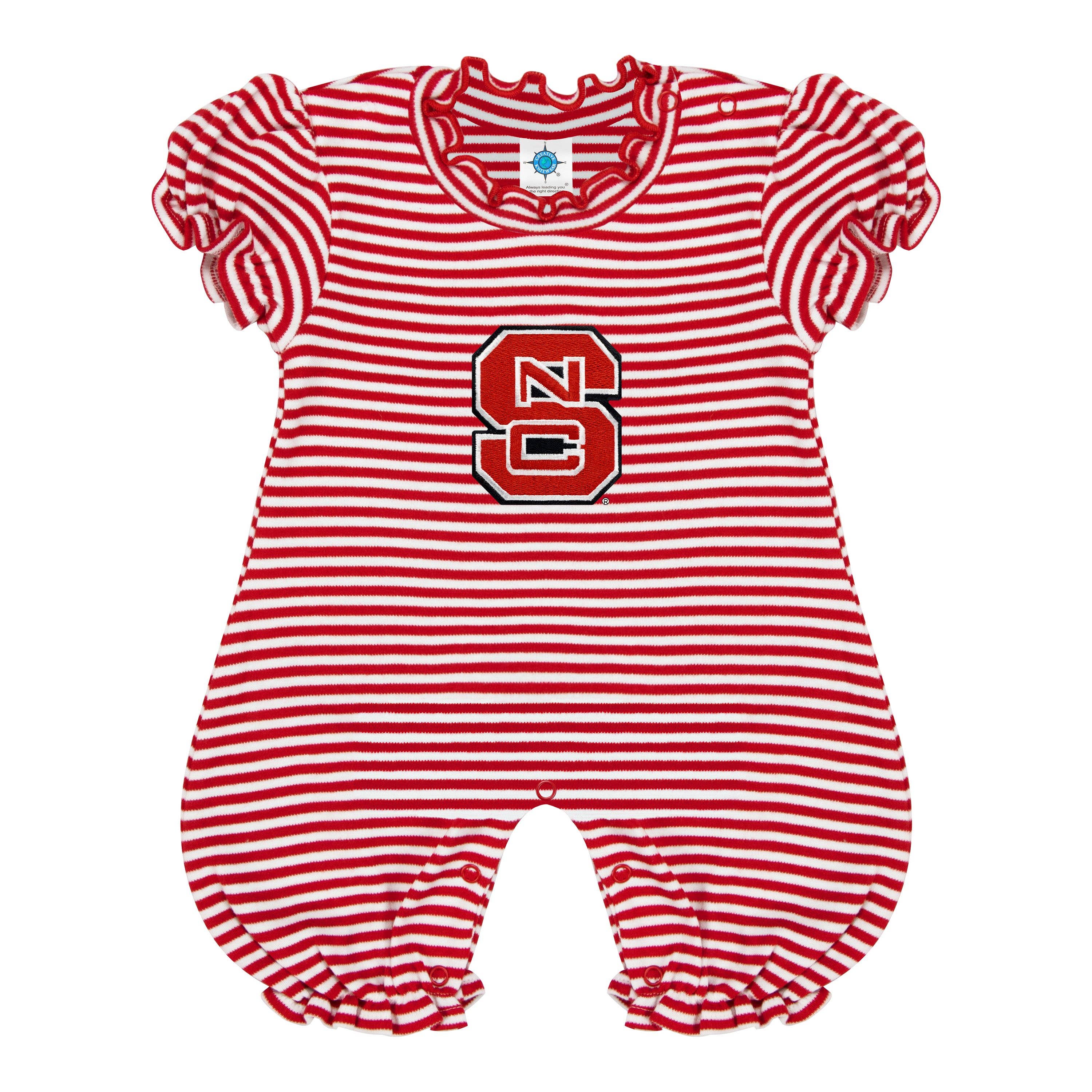 Creative Knitwear - Wholesale Jumpsuit - Baby - NC State Wolfpack Infant Striped Puff Sleeve Romper