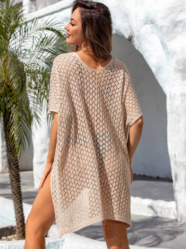 Lily Clothing - Wholesale Swim Cover Up - Women's - V-NECK BEACH TOP WITH HOLLOWED OUT DESIGN_CWTSTS015811