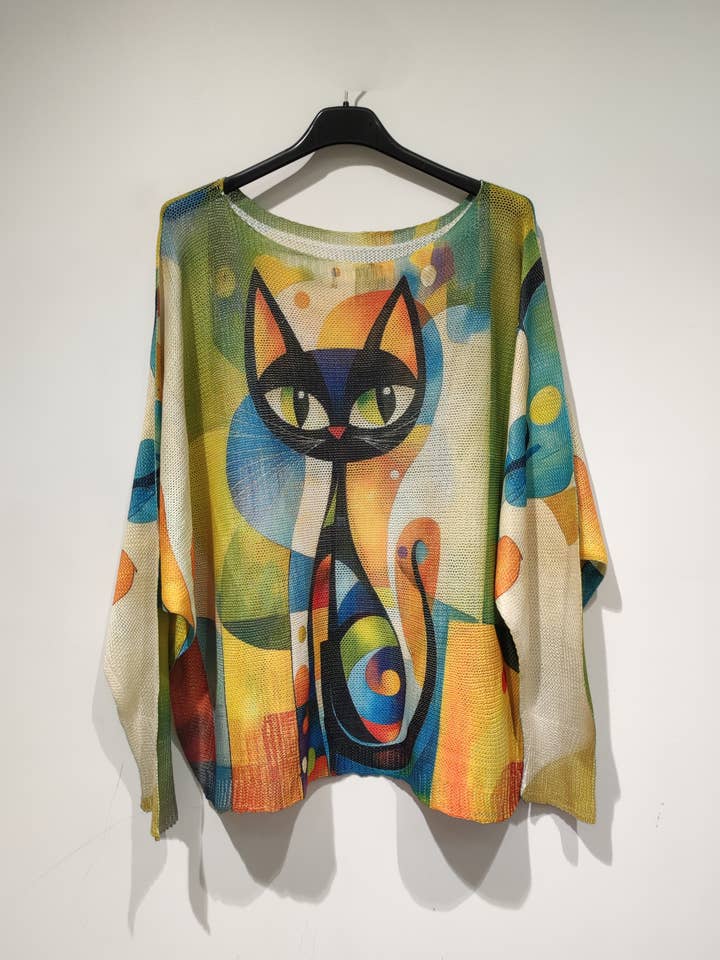 PESS PRINT PE25 black cat - boat neck for wholesale by Pomelo paris