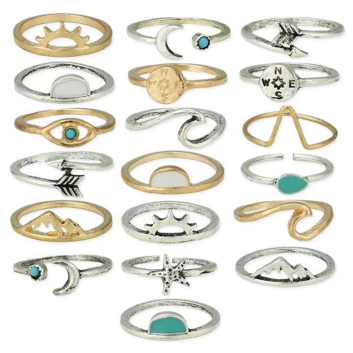 ZAD – wholesale Band/Stackad Ring – Blandad metall symbol Charm Ring Set