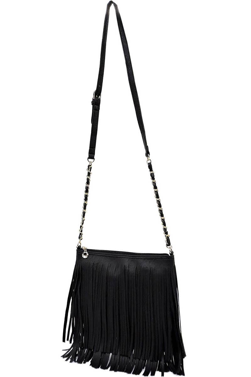 The House Of Gentry - Wholesale Crossbody Bag - Women's - Black Fringe Messenger Bag3
