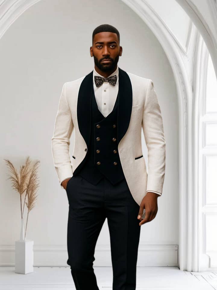 Luxury Slim Fit Wedding Tuxedo for Groom – Designer Applique Suit for Formal Events for wholesale by Fiona Secret Closet