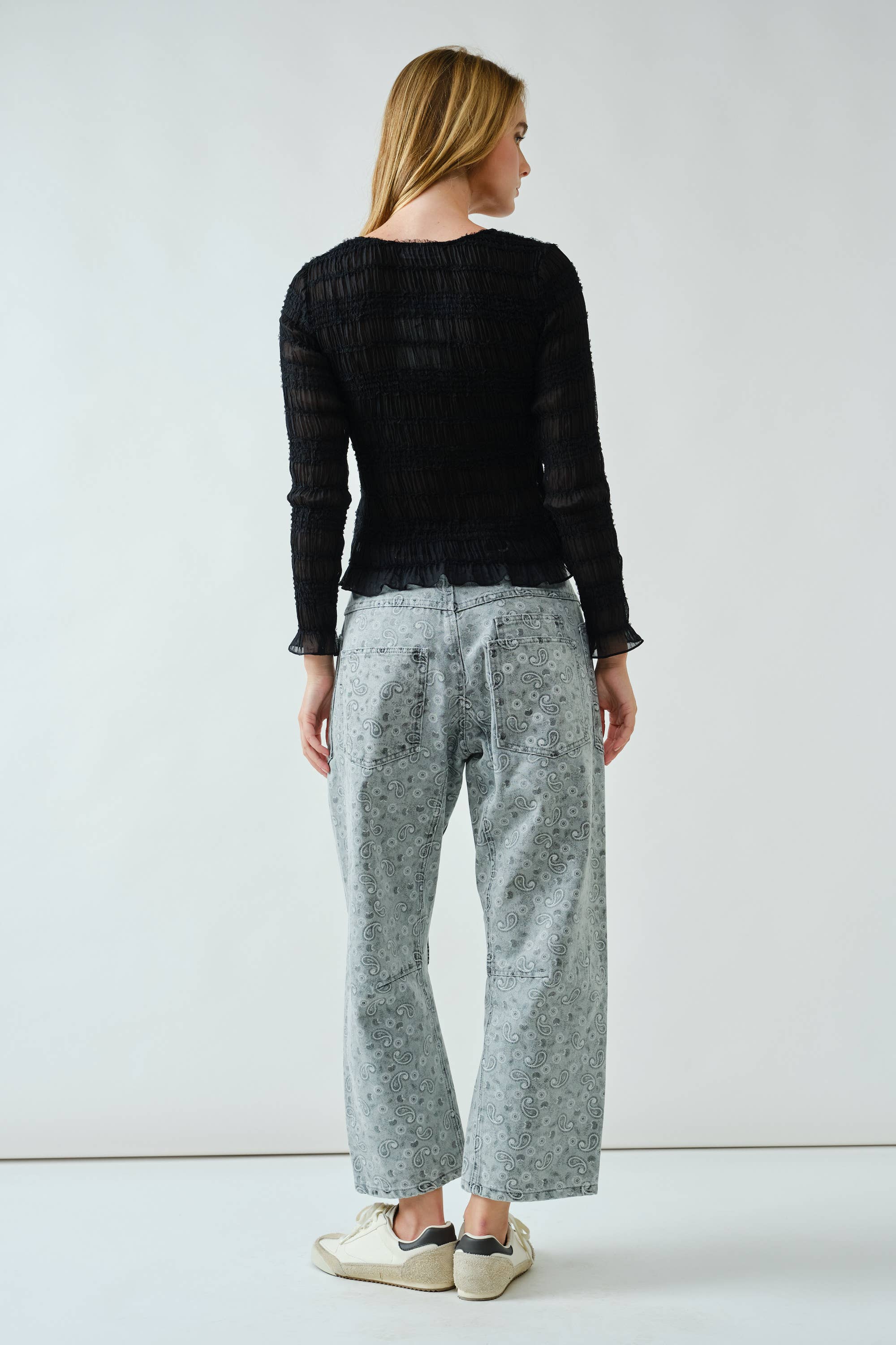 Aaron & Amber - Wholesale Knit Top - Women's - AJT5432 LACE DETAIL SHEER SMOCKING TOP9