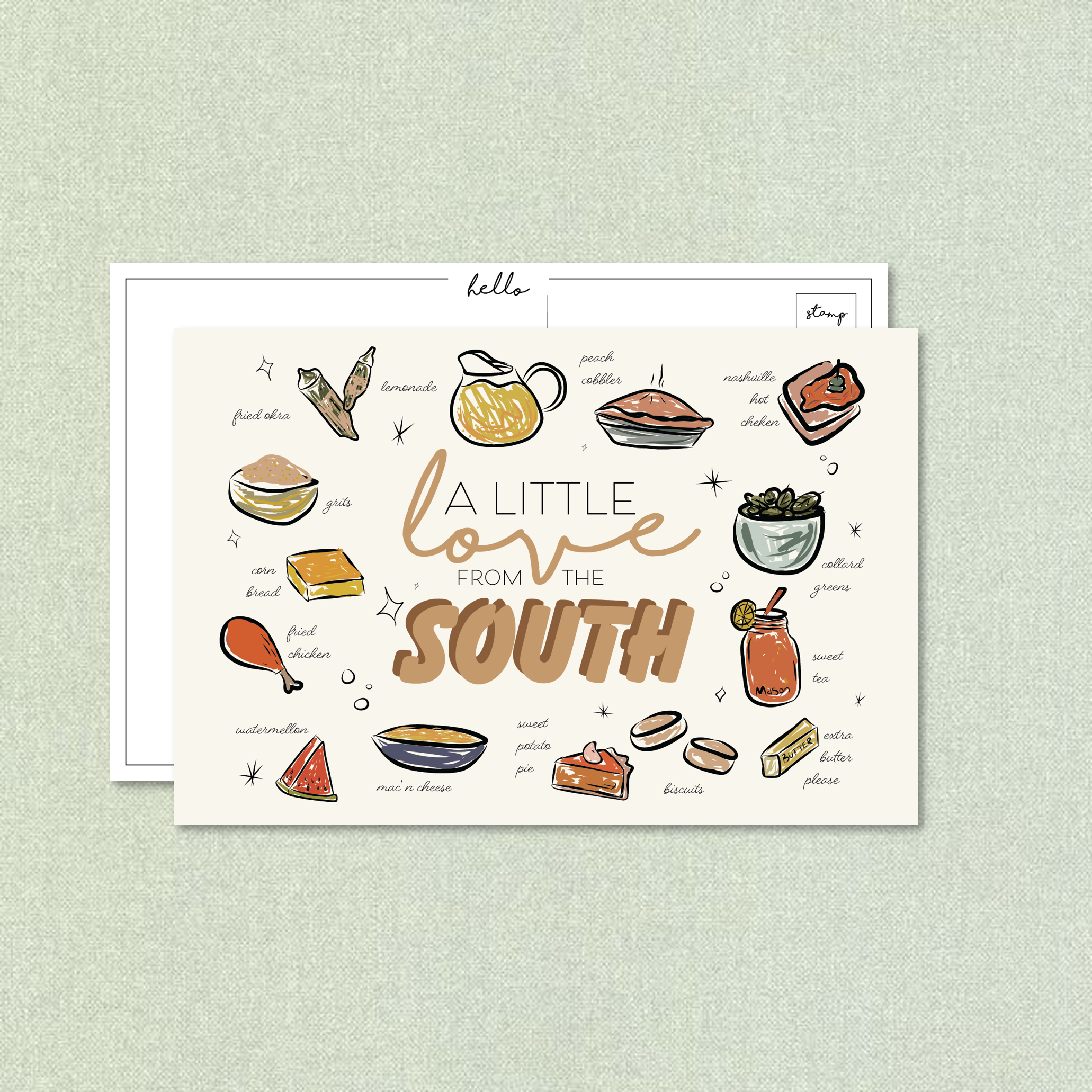 The Gold Ink Press - Wholesale Postcard - A Little Love from the South Postcard1