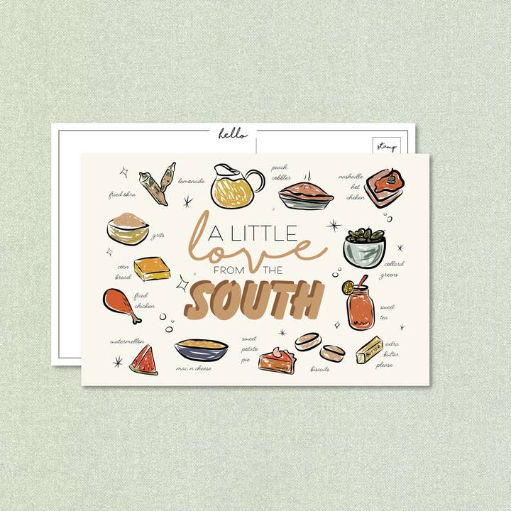 The Gold Ink Press - Wholesale Postcard - A Little Love from the South Postcard1
