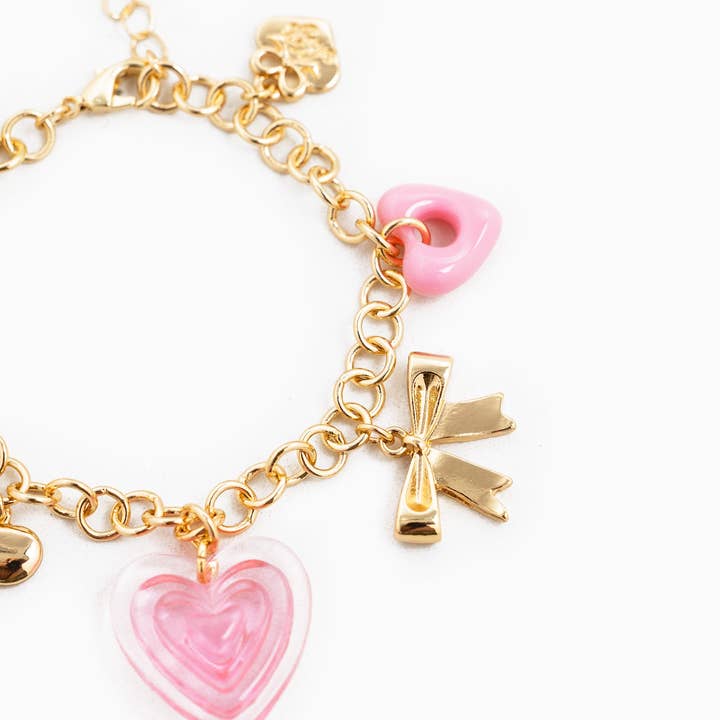 Sessori - Wholesale Charm/Dangle Bracelet - Y2K Pink Heart and Bow Charm Bracelet