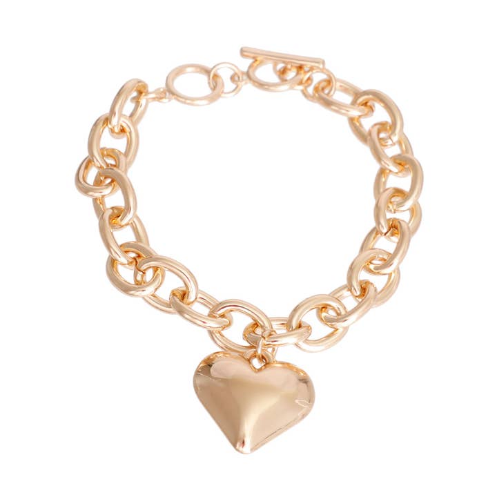 Gold Cable Chain Heart Toggle Necklace for wholesale by Bark Fifth Avenue