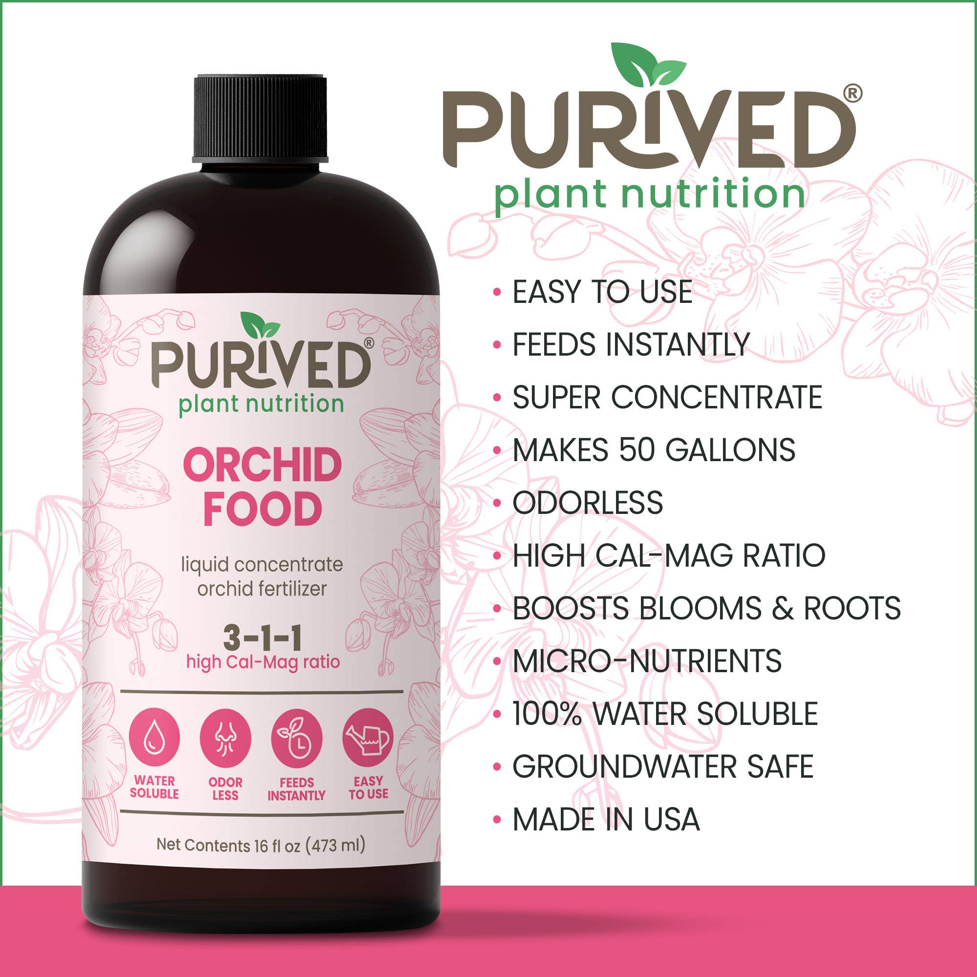 Purived - Wholesale Fertilizer - Purived Orchid Food – 16fl oz of Concentrated Fertilizer1