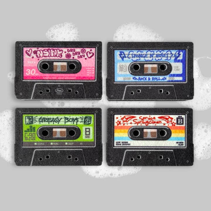 Fred & Friends - Wholesale Cleaning Sponge - Sponges - Mix Tapes - Set of 4 Cassette Sponges1