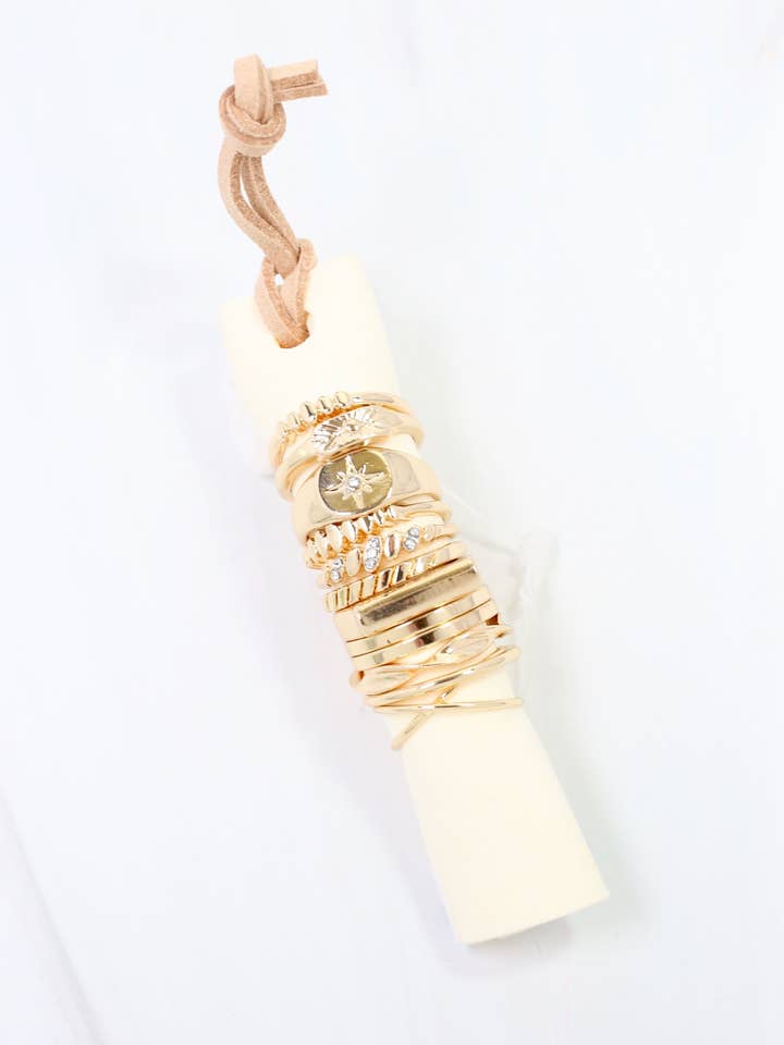 Little Falls 12 Piece Ring Set Gold for wholesale by Caroline Hill