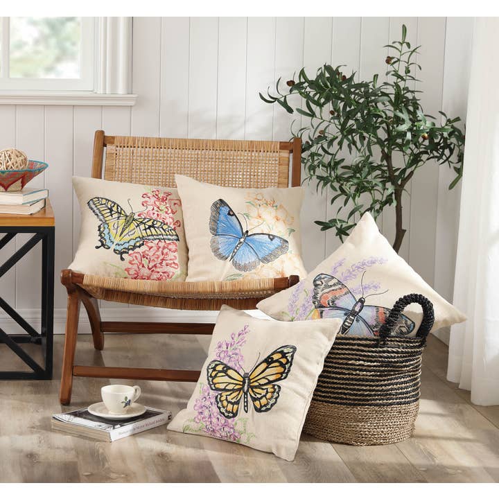 Peking Handicraft - Wholesale Throw/Decorative Pillow - Red Admiral Butterfly Embroidered Pillow