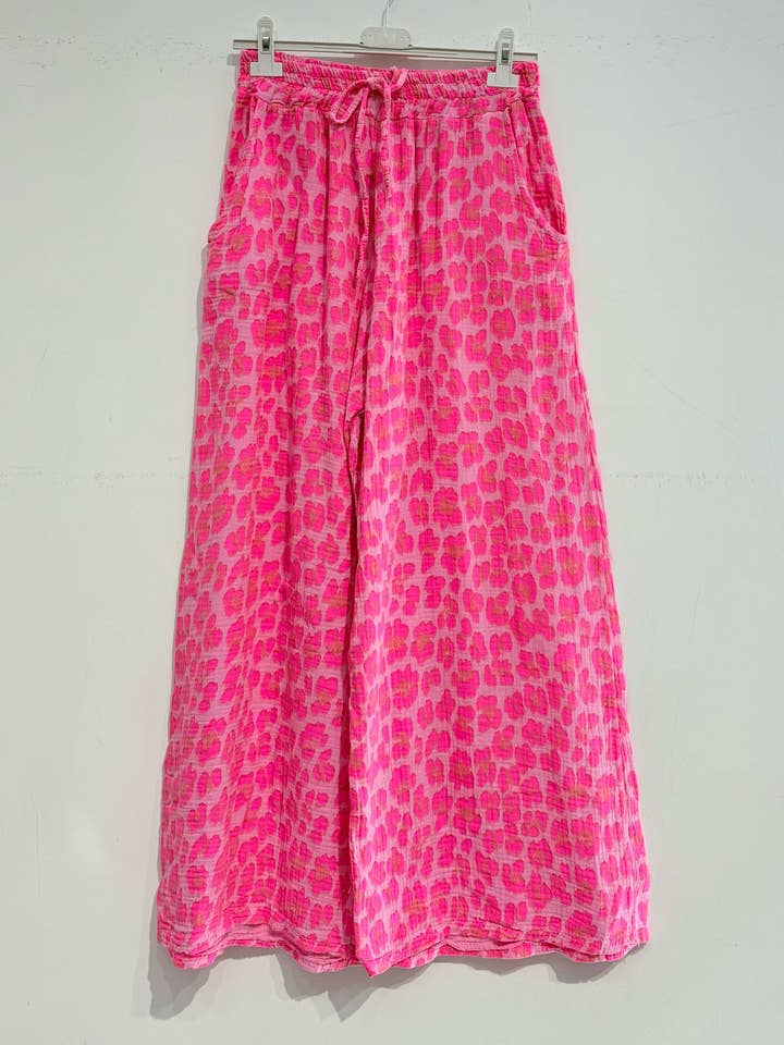 Printed cotton gauze pants 9925-BIG LEOPARD for wholesale by NOELINE