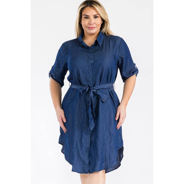 MIDI-JEANS MET CHAMBRAY-KRAAG EN KNOOPSLUITING IN GROTE MATEN voor wholesale door Curve Market