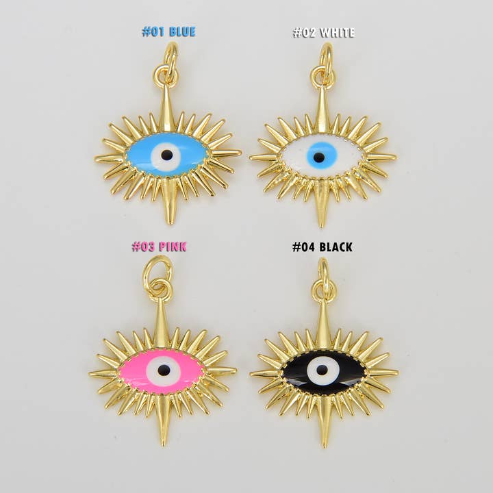 Guldfylld emalj Sun Ray Evil Eye Charm-hängsmycke CP1627 för wholesale av Beads Creation