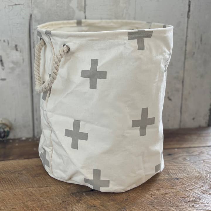JanMichaels Art & Home - Wholesale Laundry bag - Swiss Cross Canvas Basket0