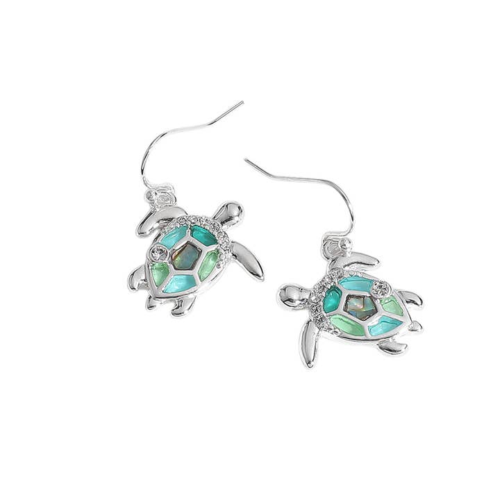Sensibling Corp. - Wholesale Dangle Earrings - Stone Paved Abalone Sea Glass Sea Turtle Dangle Earrings