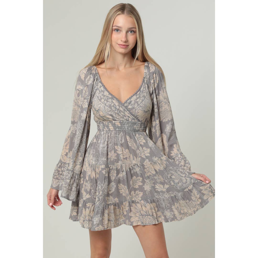 Wholesale Floral Print Tassel Tie Long Sleeve Boho Dress for your