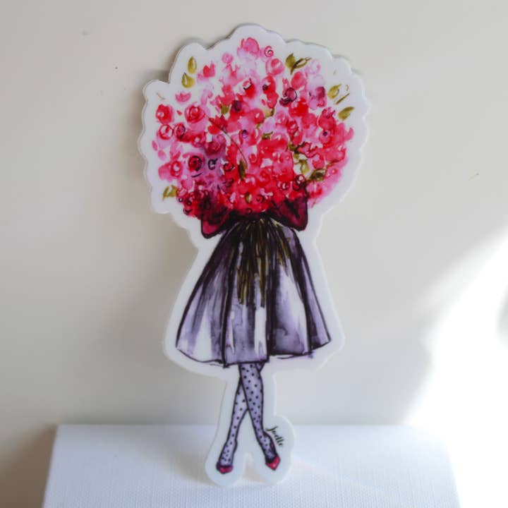 Vinyl klistermärke - dam med bukett rosor akvarell Design för wholesale av Joelle Hanton Art