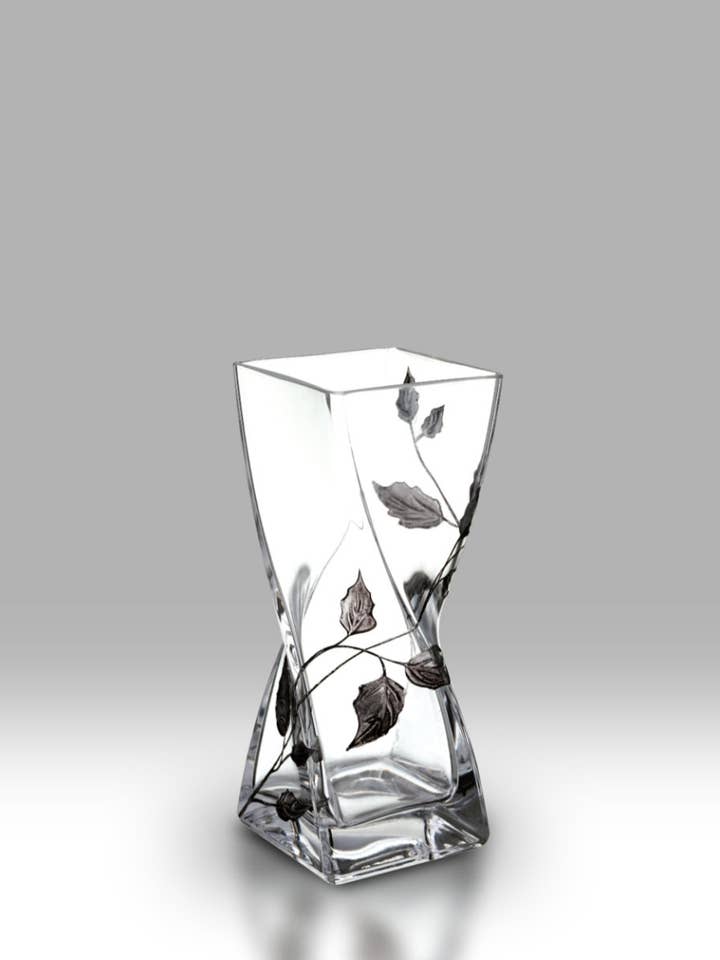 Silver Leaf - 25 cm Twist Vase for wholesale by Nobile Glassware Ltd.