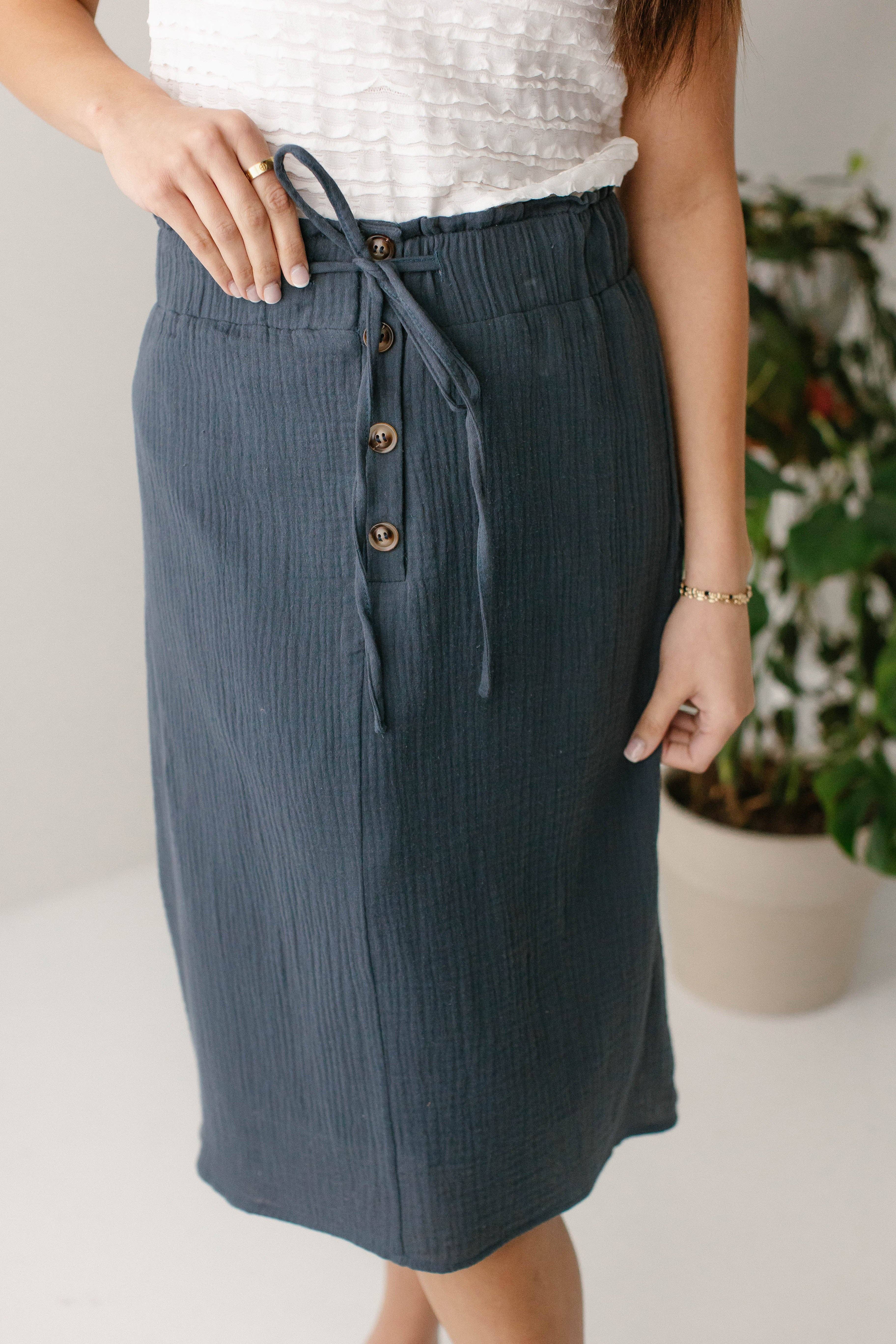 The Main Street Exchange - Wholesale Skirt - Women's - 'Courtney' Paper Bag Waist Cotton Gauze Skirt FINAL SALE9