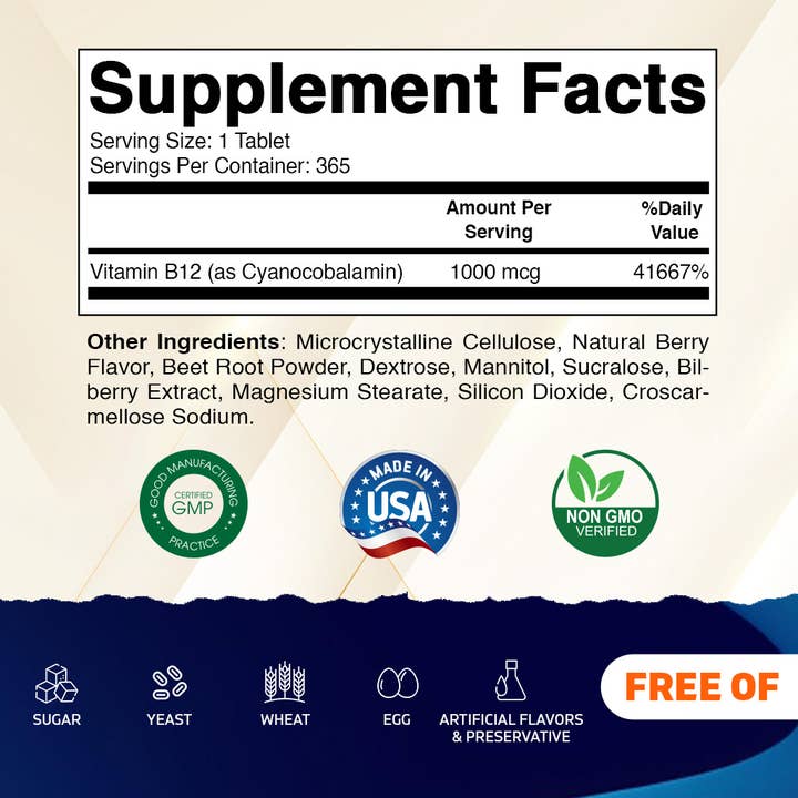 Vitamatic - Wholesale Oral Supplement/Vitamin - Vitamatic Vitamin B12 1000 mcg Fast Dissolve 365 Tablets