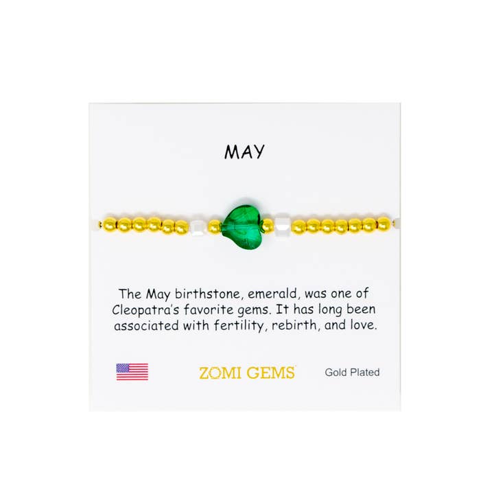 Tiny Treats and ZOMI GEMS - Wholesale Beaded Bracelet - Kids - Stretchy Gold Bead Heart Birthstone Bracelets for Kids2