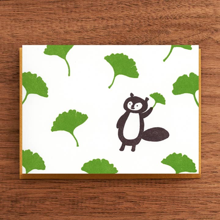 Letterpress Karte: Tanuki und Ginkgo für den Großhandel von Fomato