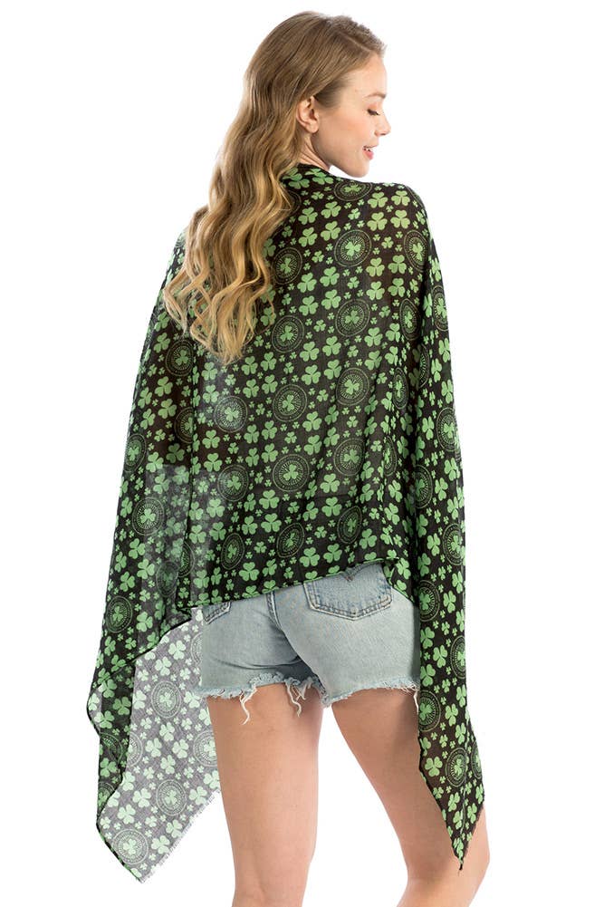 Hana - Wholesale Scarf - Women's - St Patrick Day Clover Leaf Pattern Oblong Scarf3