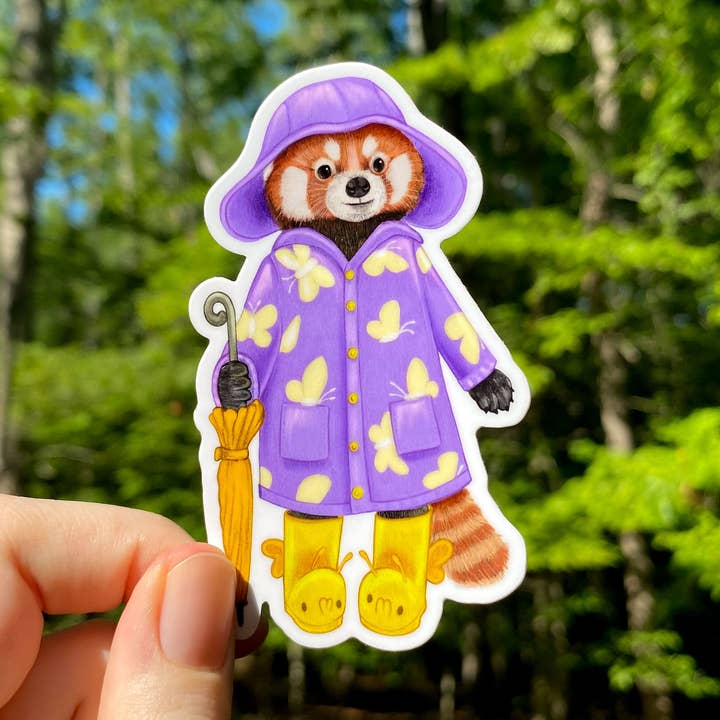 Regnrock Röd Panda Väderbeständig Vinylklistermärke för wholesale av Allison Stoiser Art