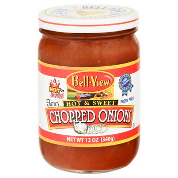 Hot & Sweet Chopped Onions 12oz. for wholesale by Bell-View Brand Foods