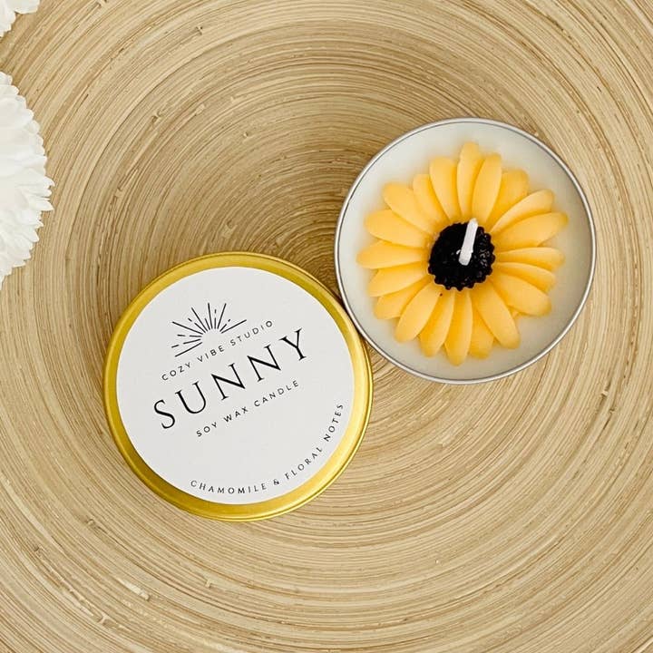 Tiny Gift Society - Wholesale Travel Candles - Sunflower Candle "Sunny" | Chamomile Small Tin Candle Cute!1