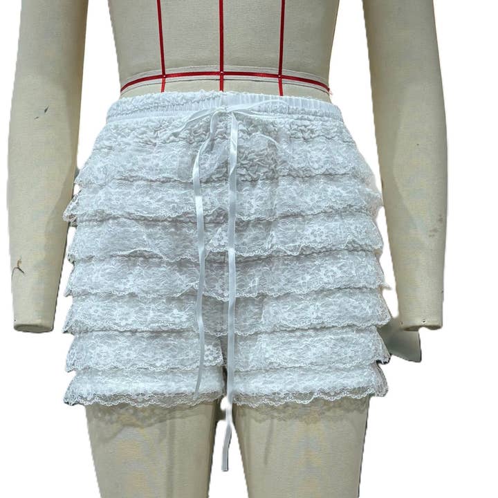 Rosa Clothing - Wholesale Shorts - Women's - Y2k Lace Bow Cake Puffy Shorts