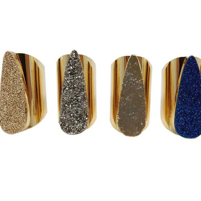 Crystal Teardrop Druzy Ring with Electroplated Band for wholesale by Rock Paradise