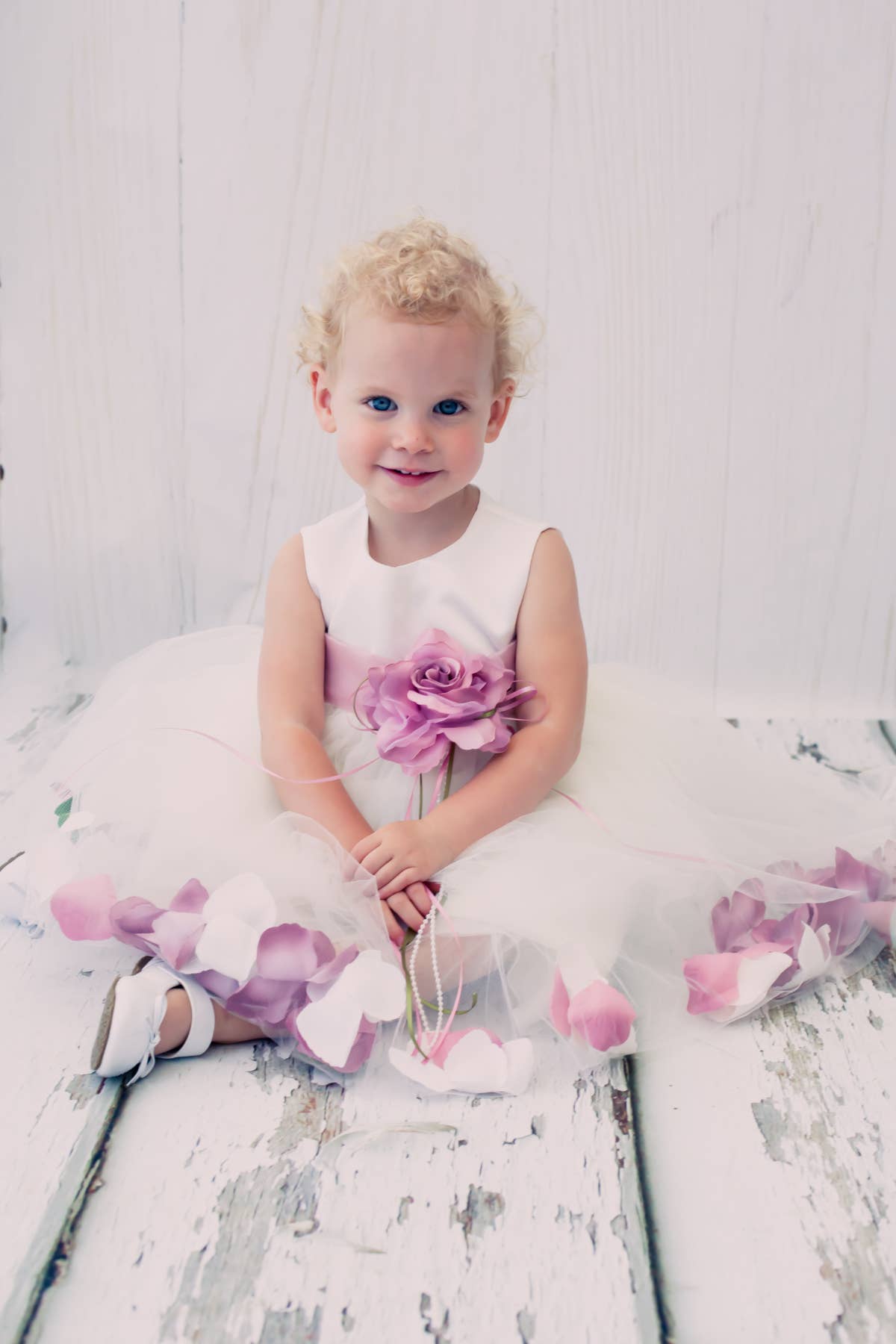 Kid's Dream - Wholesale Dress - Baby - Satin Flower Petal Baby Dress with Organza Sash30