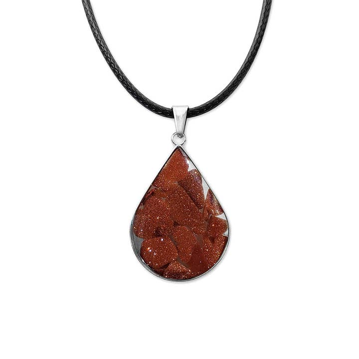 Orange Goldstone Gemstone Necklace, Drop Teardrop Pendant for wholesale by O Yeah Gifts