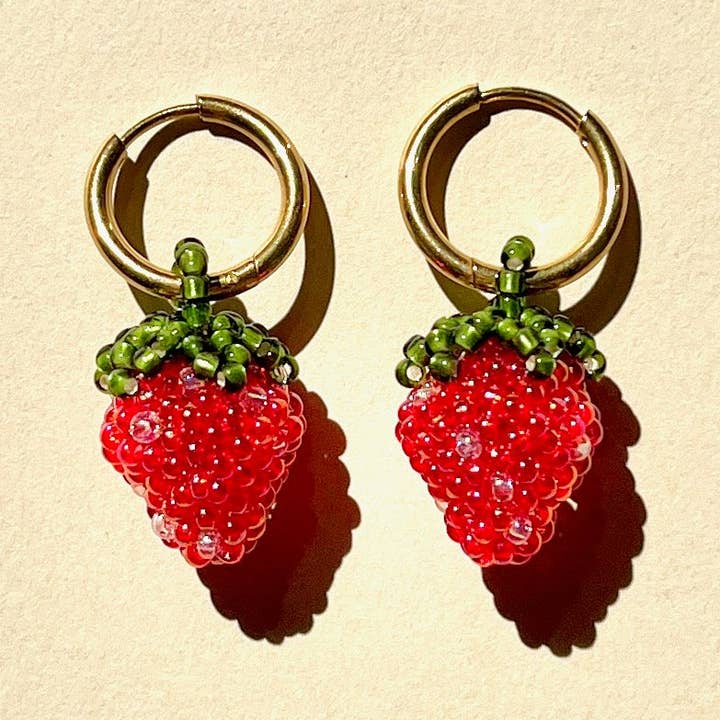 BEADED STRAWBERRY EARRINGS for wholesale by Dream Song