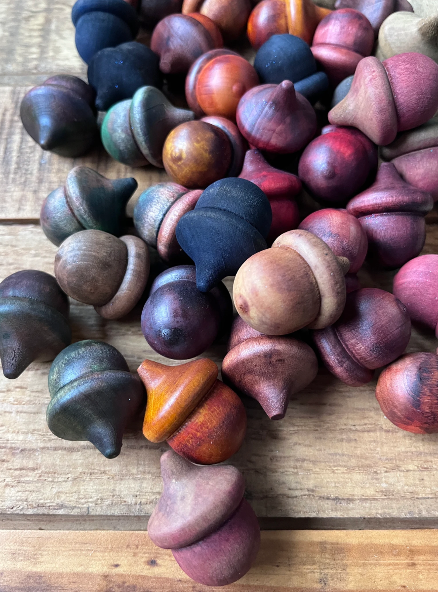 BlueCyanGirl - Wholesale Decorative tabletop object - Rustic Acorns Wooden Hand Painted Spring Mystery Mix 3