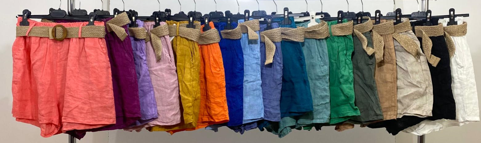 LOOWIE - Wholesale Shorts - Women's - COSHL Italian Linen Short Pants S/M w/Raffia Belt LOOWIE0