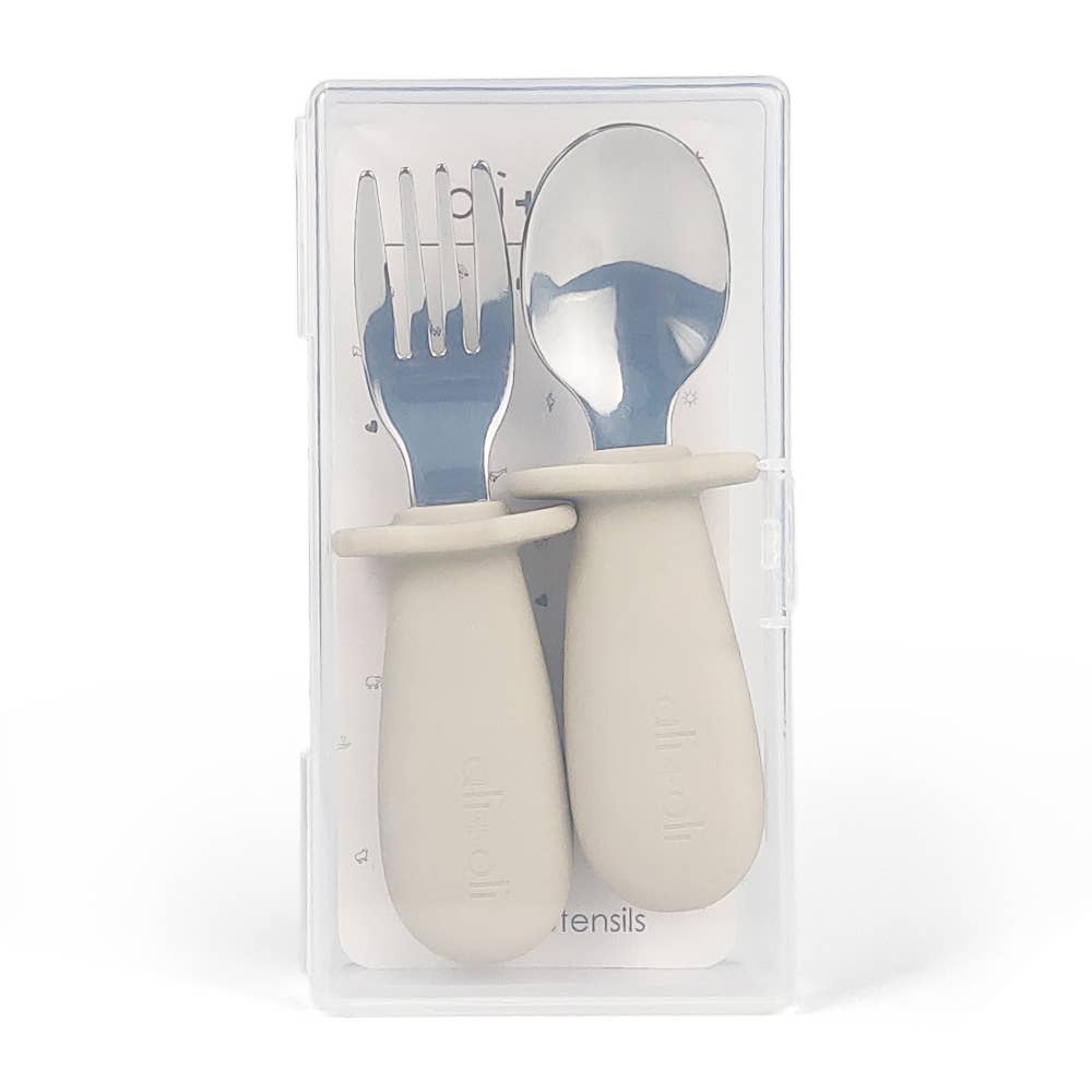 Ali+Oli - Wholesale Flatware Set - Kids & Baby - Ali+Oli Spoon & Fork Learning Set for Toddlers (Khaki) 6m+4