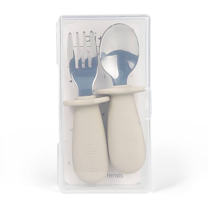 Ali+Oli - Wholesale Flatware Set - Kids & Baby - Ali+Oli Spoon & Fork Learning Set for Toddlers (Khaki) 6m+4