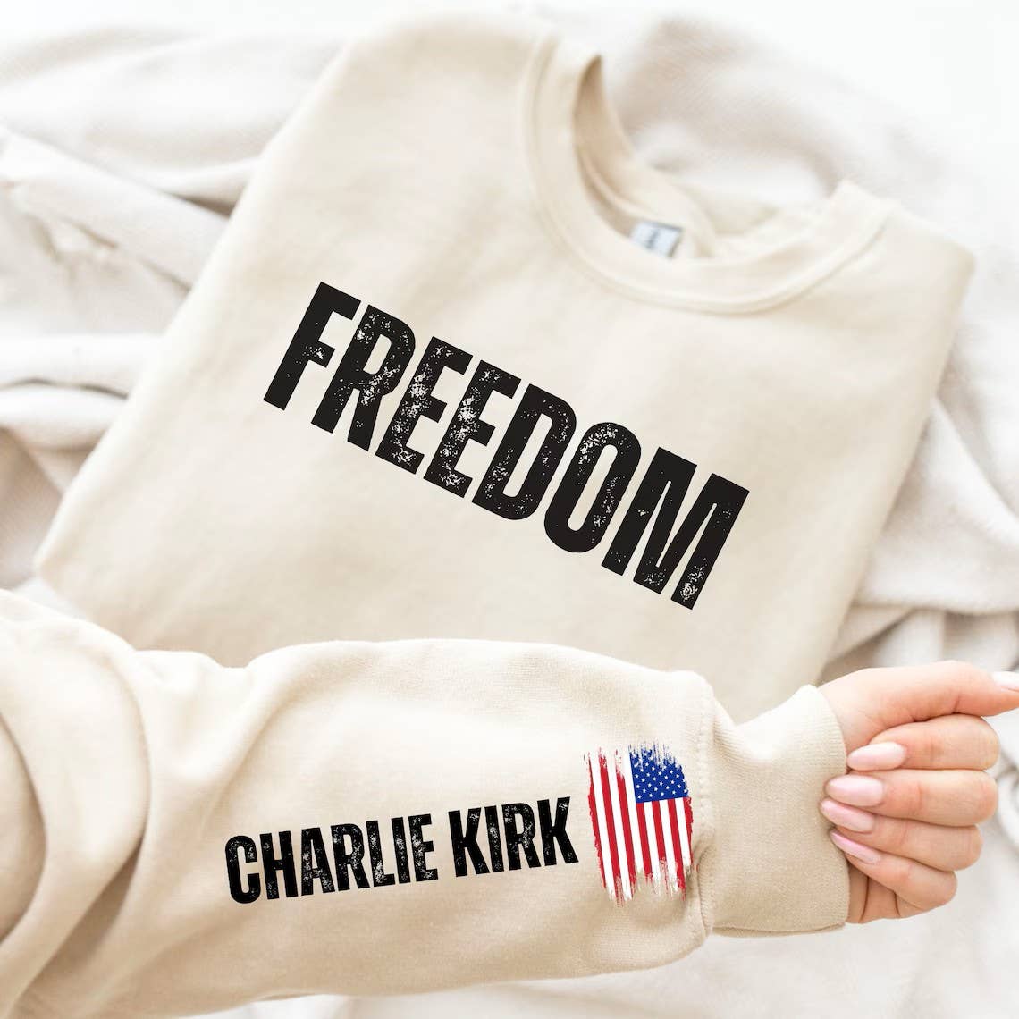 A Blessed Texas Mess Boutique - Wholesale Graphic Sweatshirt - Women's - Charlie Kirk Freedom Sweatshirt - in Memory of Charlie Kirk 1