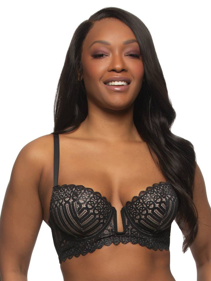Siren Demi U-Wire Longline Bra - Black Shimmer for wholesale by Felina